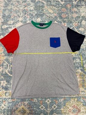 Polo by Ralph Lauren Colorblock Pocket T‑Shirt - Gray with Red & Navy Sleeves